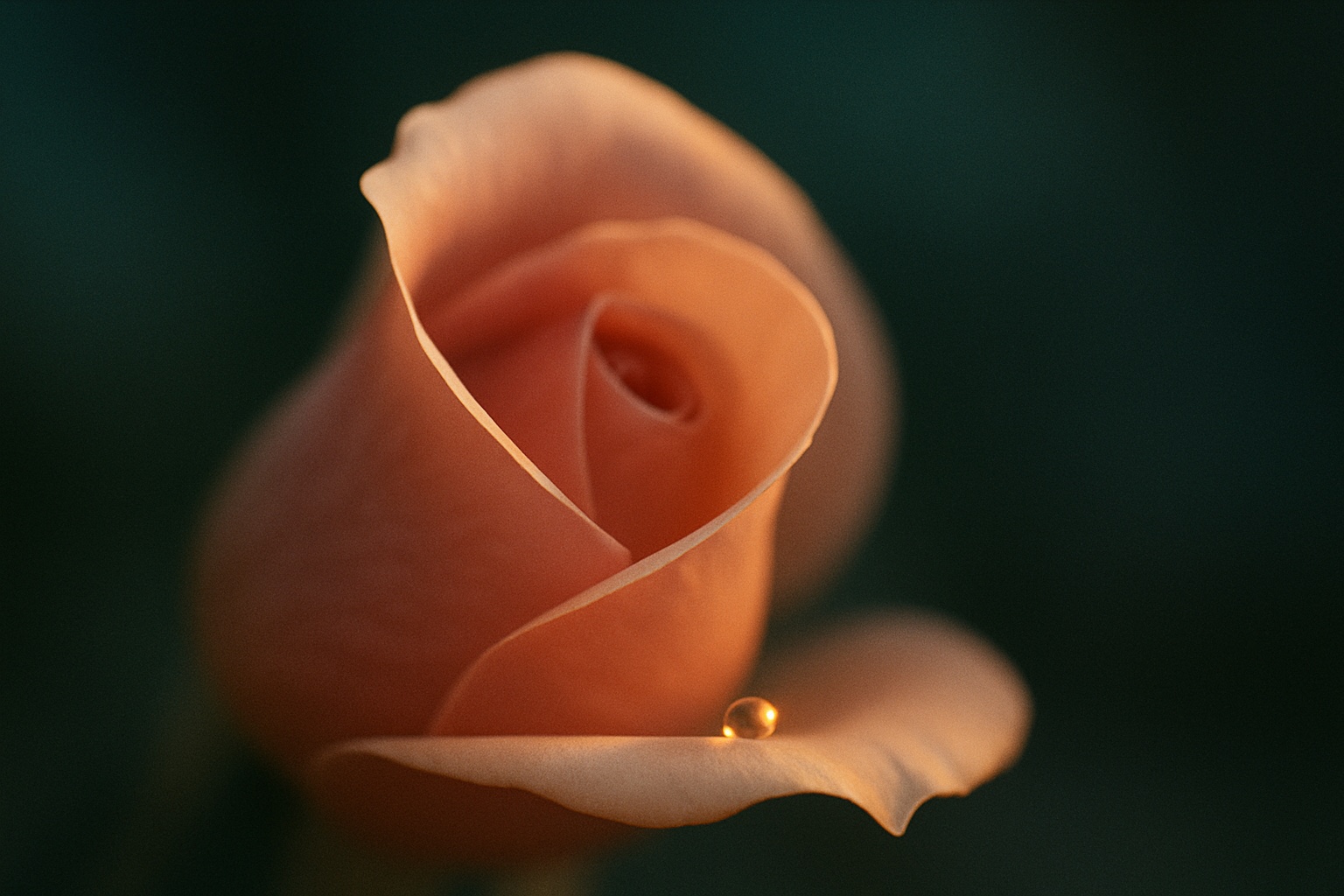 Pétalo rosa con rocío al amanecer